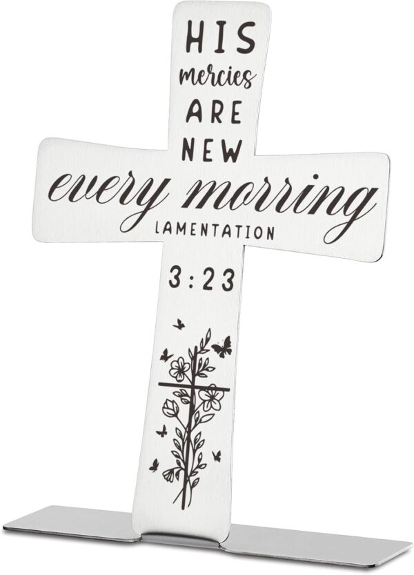 Inspirational Scripture Gifts for Women Faith Men Friend Coworker, Bible Verses Cross Decor, Encouragement Christian Religious Stainless Steel Cross Desk Decorative Signs Plaques A914