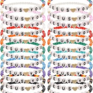 Taouzi 24Pcs 𝐉𝐞𝐬𝐮𝐬 𝐋𝐨𝐯𝐞𝐬 𝐘𝐨𝐮 Bracelets Bulk Handmade Clay Beads 𝐁𝐢𝐛𝐥𝐞 𝐕𝐞𝐫𝐬𝐞 Bracelets
